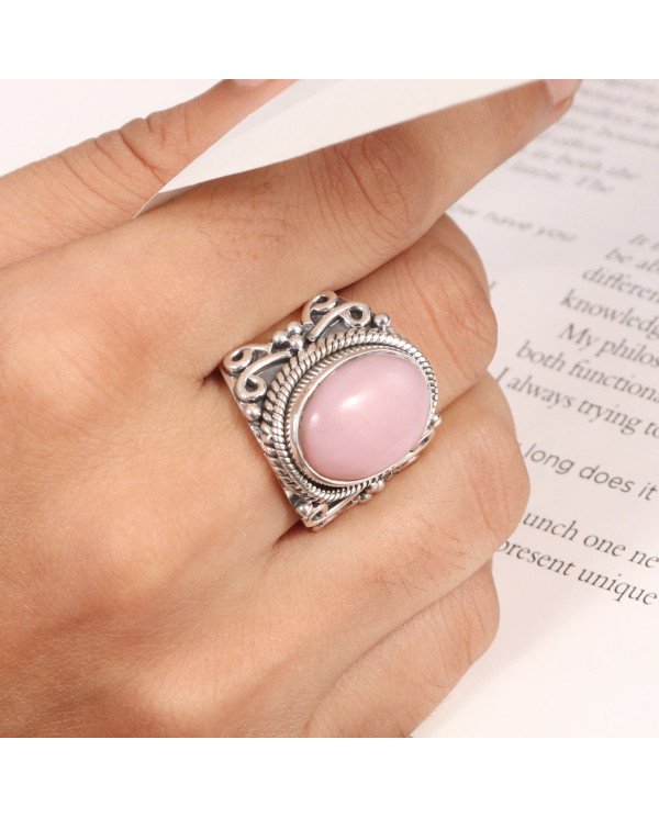 Sterling Silver Natural pink Opal Ring