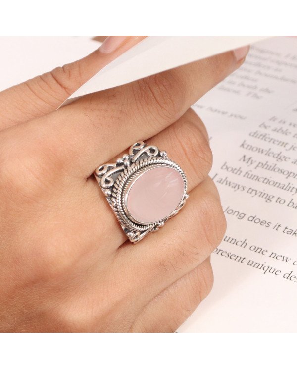 Sterling Silver Handcrafted Rose Quartz Ring