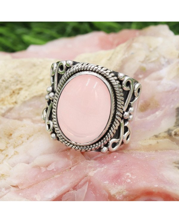 Sterling Silver Handcrafted Rose Quartz Ring