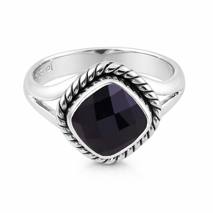Black Onyx Silver Ring Natural Gemstone Ring