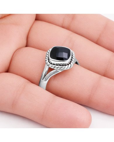 Black Onyx Silver Ring Natural Gemstone Ring