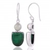 Malachite and Prehnite Green Dangle Earrings Silver Earring