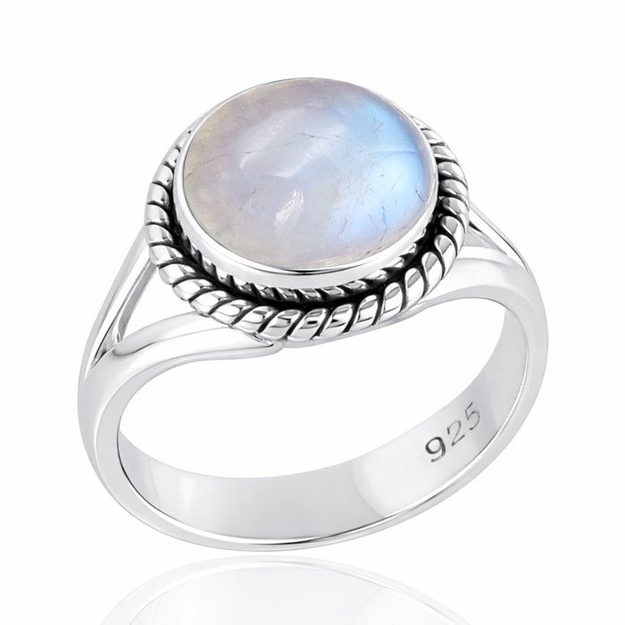 Rainbow Moonstone Sterling Silver June Birthstone Ring