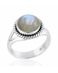 Natural Labradorite Sterling Silver Classic Solitaire Ring