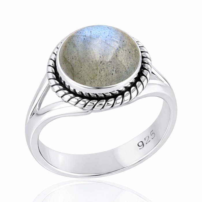 Natural Labradorite Sterling Silver Classic Solitaire Ring