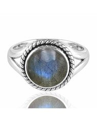 Natural Labradorite Sterling Silver Classic Solitaire Ring