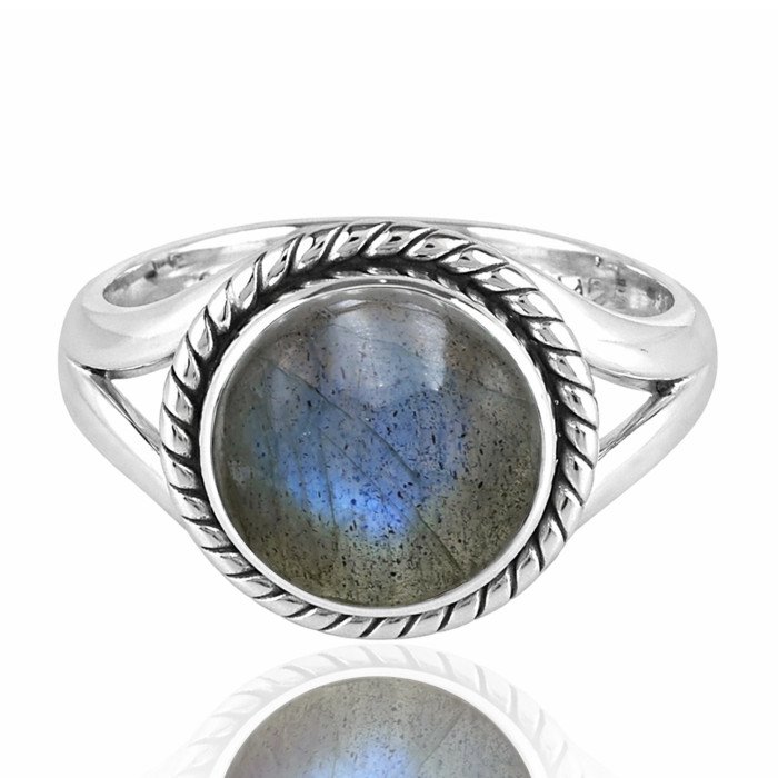 Natural Labradorite Sterling Silver Classic Solitaire Ring