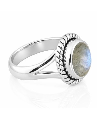Natural Labradorite Sterling Silver Classic Solitaire Ring