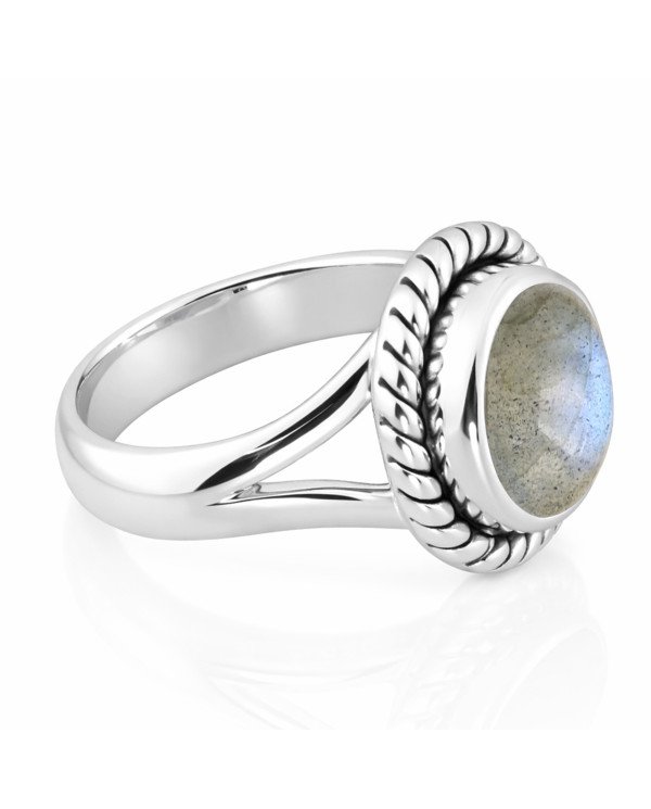Natural Labradorite Sterling Silver Classic Solitaire Ring