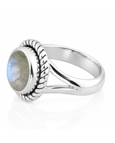 Natural Labradorite Sterling Silver Classic Solitaire Ring