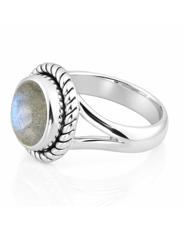 Natural Labradorite Sterling Silver Classic Solitaire Ring