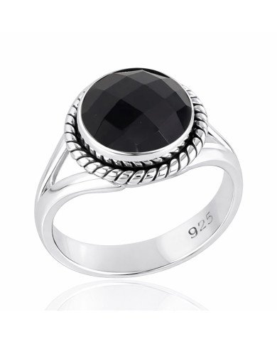 Black Onyx Sterling Silver Solitaire Gemstone Ring