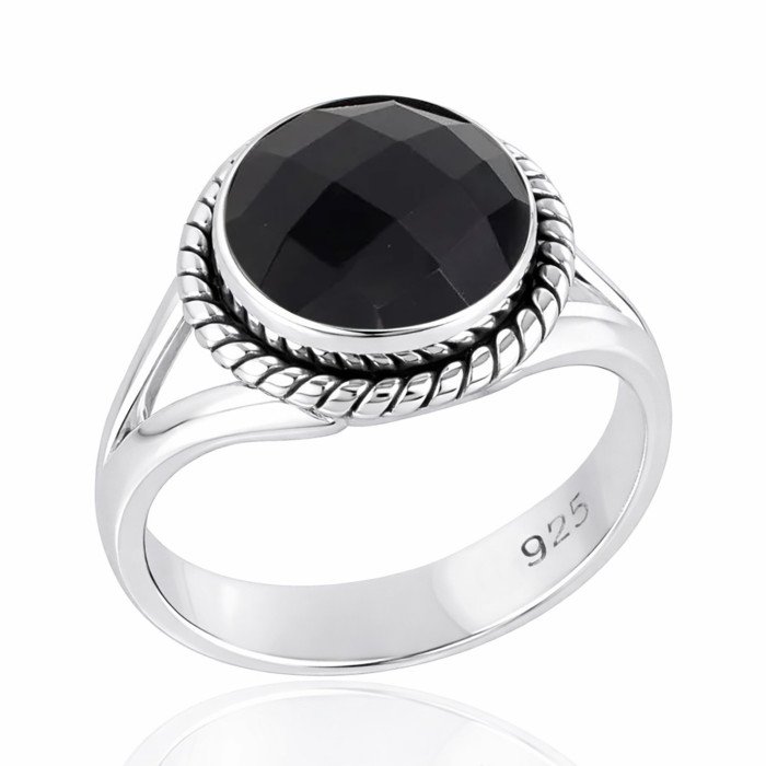 Black Onyx Sterling Silver Solitaire Gemstone Ring