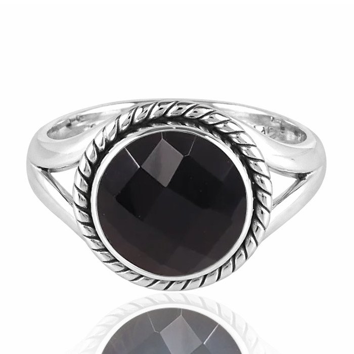 Black Onyx Sterling Silver Solitaire Gemstone Ring