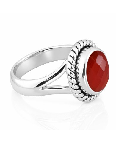 Red Onyx Solitaire Sterling Silver Ring
