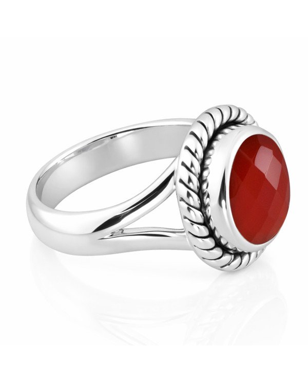 Red Onyx Solitaire Sterling Silver Ring