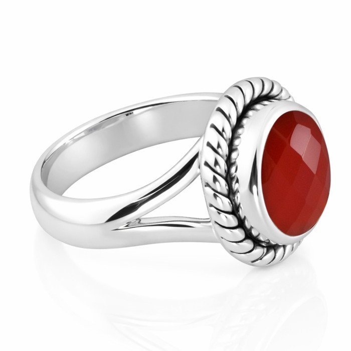 Red Onyx Solitaire Sterling Silver Ring