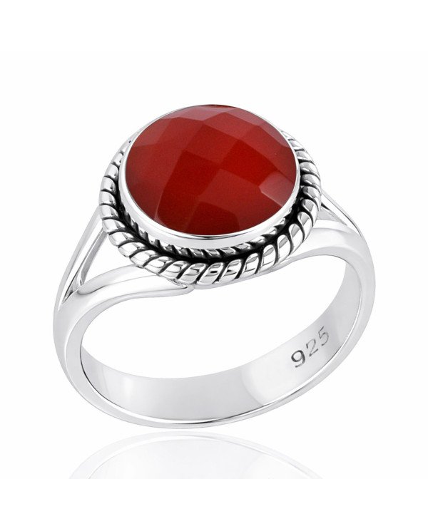 Red Onyx Solitaire Sterling Silver Ring