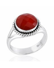 Red Onyx Solitaire Sterling Silver Ring