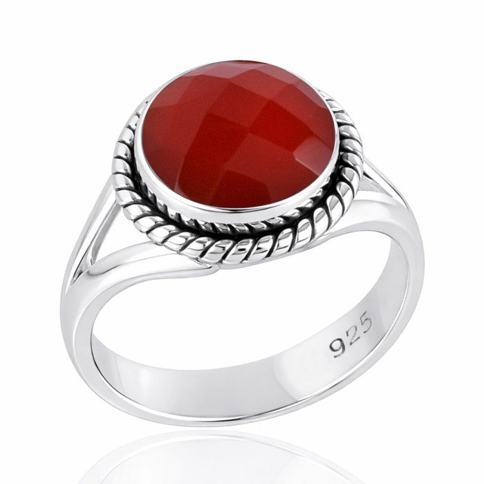 Red Onyx Solitaire Sterling Silver Ring