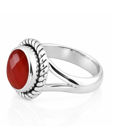 Red Onyx Solitaire Sterling Silver Ring