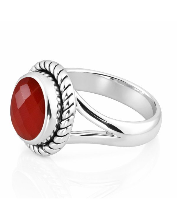 Red Onyx Solitaire Sterling Silver Ring