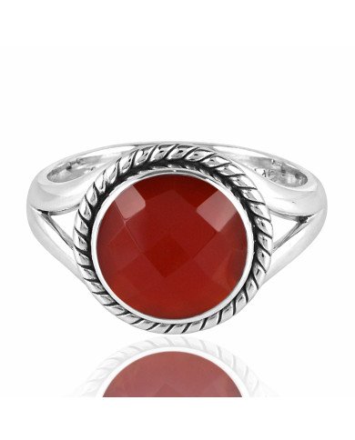 Red Onyx Solitaire Sterling Silver Ring