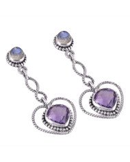 Small Earrings for Women Amethyst and Rainbow Moonstonre Silver