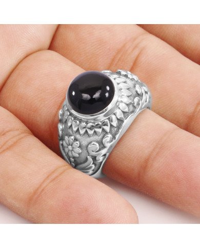 Natural Black Onyx Ring Men’s Ring 925 Sterling Silver Ring