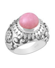 October Birthstone Silver Pink Opal Ring
