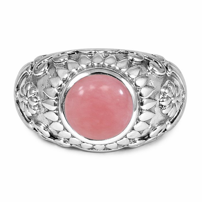 October Birthstone Silver Pink Opal Ring