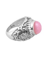 October Birthstone Silver Pink Opal Ring