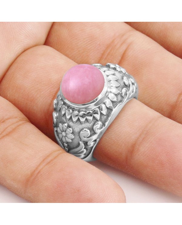 October Birthstone Silver Pink Opal Ring