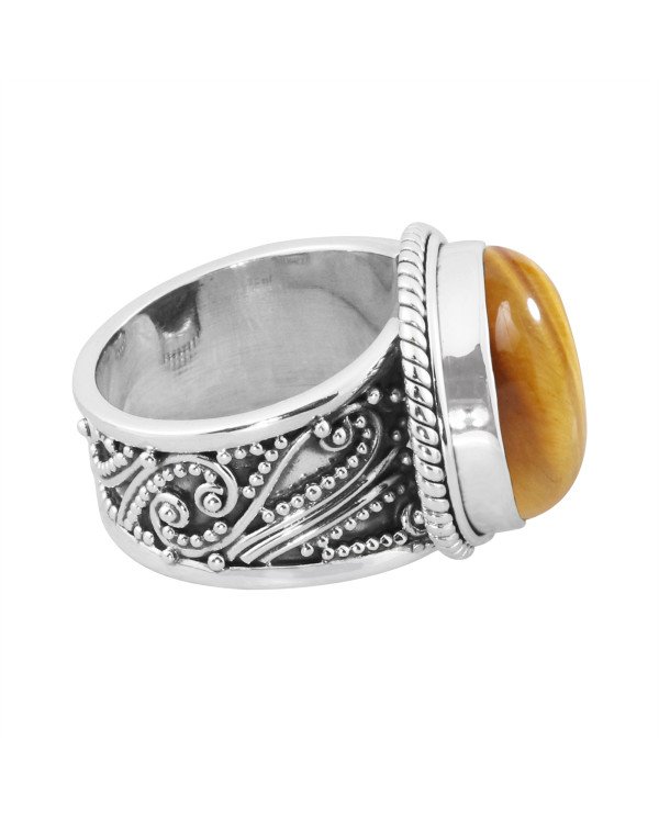Tiger Eye Ring 925 Sterling Silver Ring Solitaire Gemstone Ring