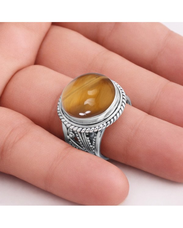 Tiger Eye Ring 925 Sterling Silver Ring Solitaire Gemstone Ring