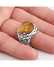 Tiger Eye Ring 925 Sterling Silver Ring Solitaire Gemstone Ring
