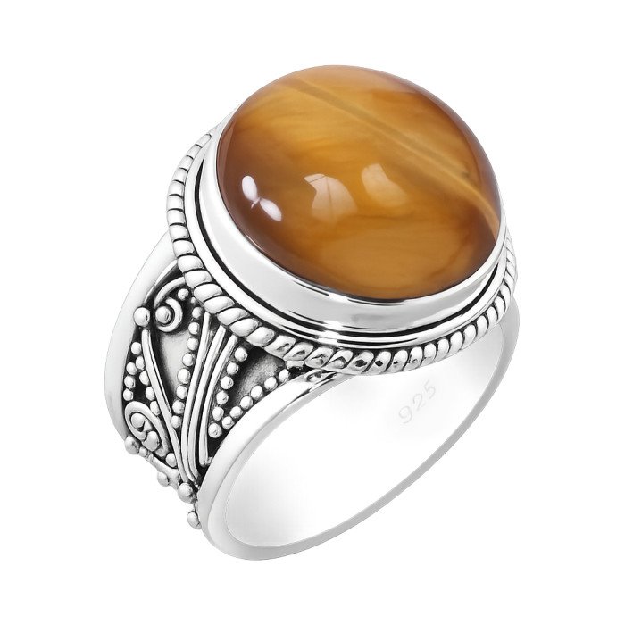 Tiger Eye Ring 925 Sterling Silver Ring Solitaire Gemstone Ring
