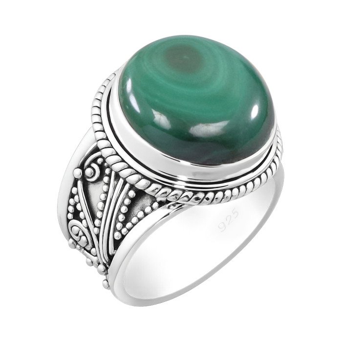 Malachite Ring Classic Solitaire Ring Natural Gemstone Ring