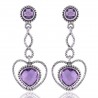 Cool Earrings for Women Amethyst Heart Shape Silver Dangle