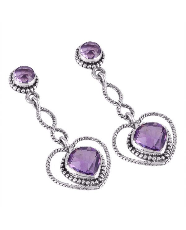 Cool Earrings for Women Amethyst Heart Shape Silver Dangle