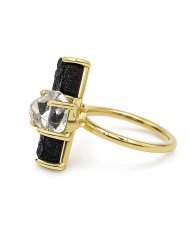 Herkimer Diamond Ring Raw Tektite Ring 18 K Yellow Gold Plated Ring