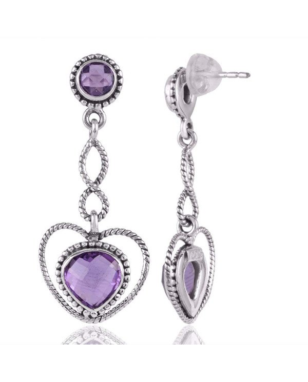 Cool Earrings for Women Amethyst Heart Shape Silver Dangle
