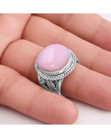 Pink Opal Ring Classic Solitaire Ring Natural Gemstone Ring
