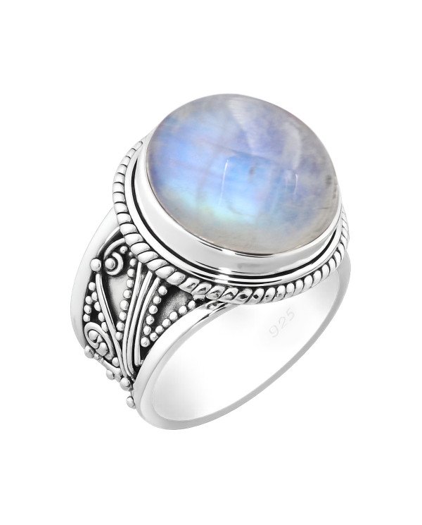 Sterling Silver June Birthstone Rainbow Moonstone Statement Ring