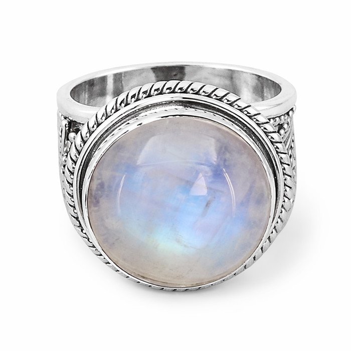 Sterling Silver June Birthstone Rainbow Moonstone Statement Ring
