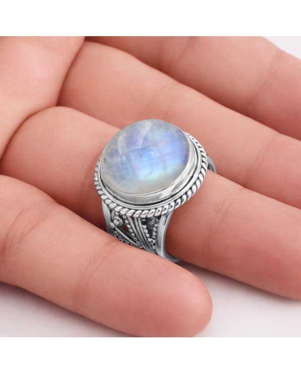 Sterling Silver June Birthstone Rainbow Moonstone Statement Ring