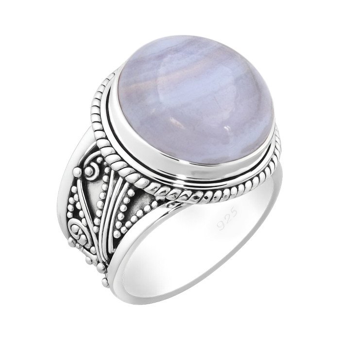Blue Lace Agate Sterling Silver Handcrafted Statement Ring