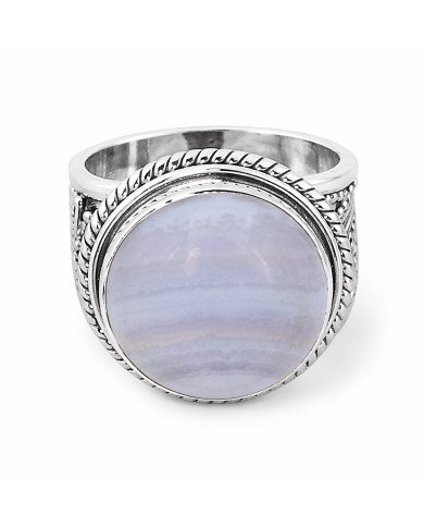 Blue Lace Agate Sterling Silver Handcrafted Statement Ring