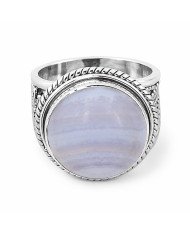 Blue Lace Agate Sterling Silver Handcrafted Statement Ring