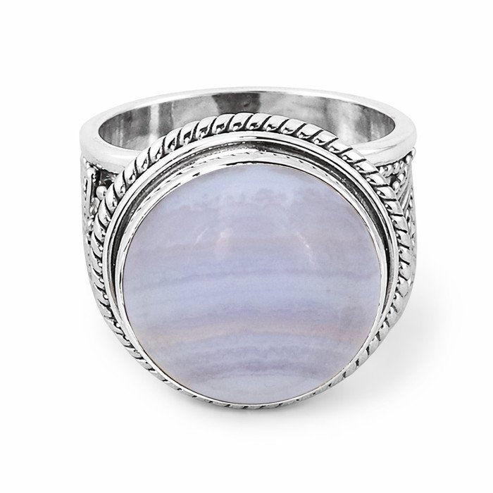 Blue Lace Agate Sterling Silver Handcrafted Statement Ring